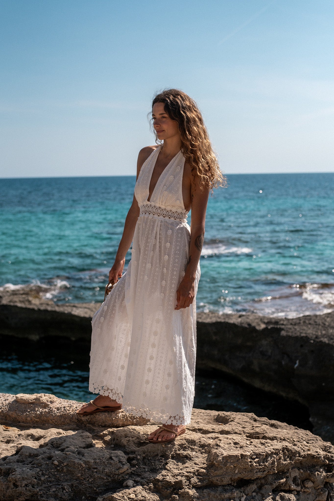 Oliana 3D Daisy Embroidered Voile Halter Dress Miguelina Oliana 3D Daisy Embroidered Voile Halter Dress Miguelina