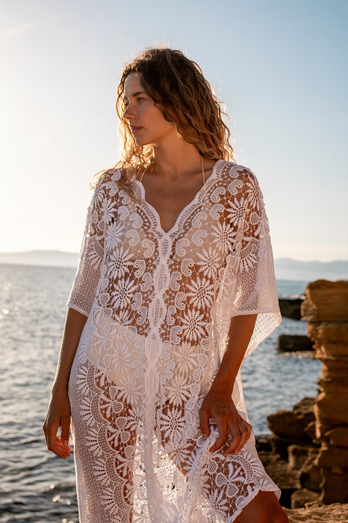 plage CO Caftanブラウス2 TUNISIA short sleeve caftan in lightweight gauze - kelly – 9seed