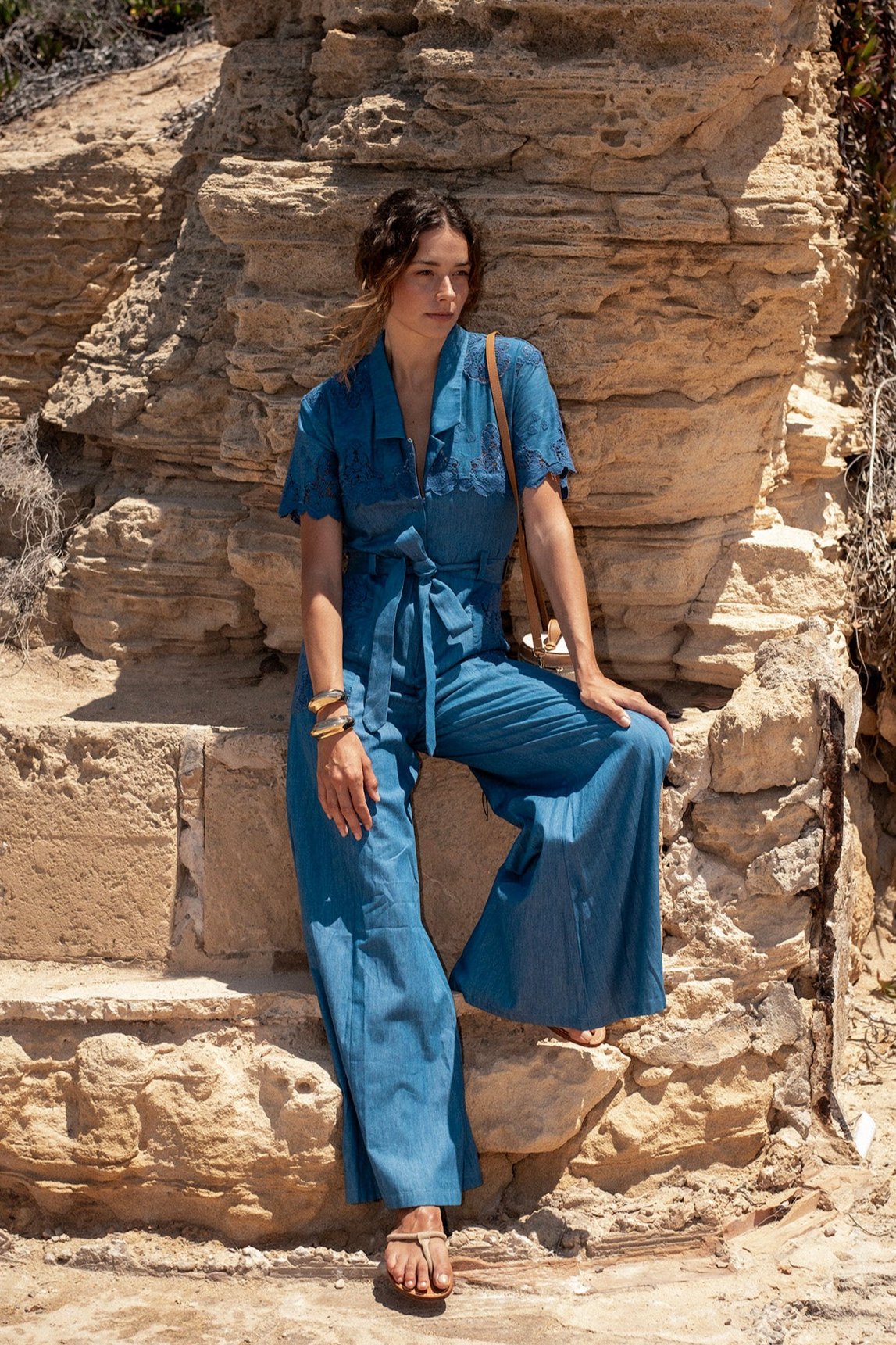 Tinsley Embroidered Jumpsuit in Indigo Denim – Miguelina