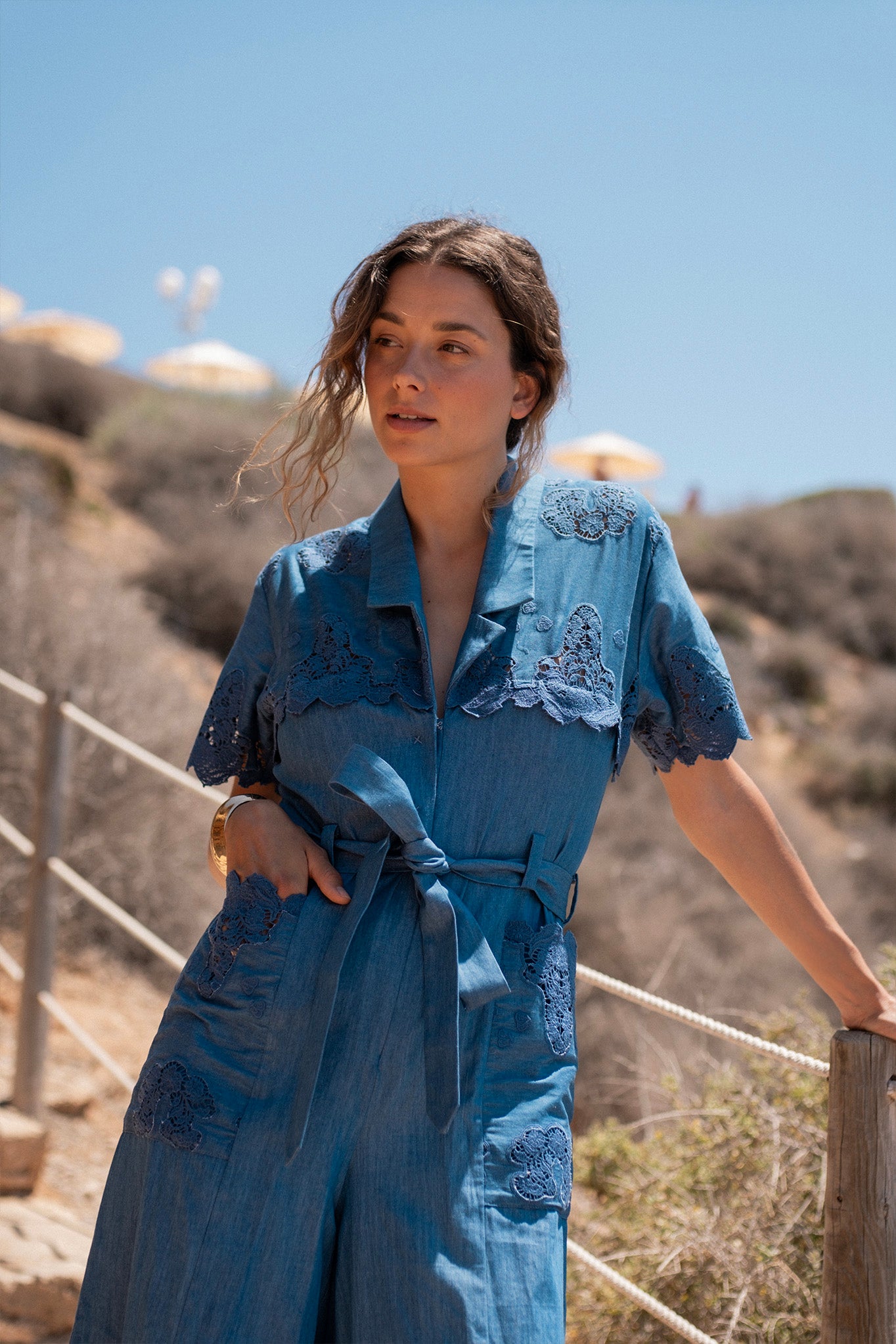 Tinsley Embroidered Jumpsuit in Indigo Denim – Miguelina