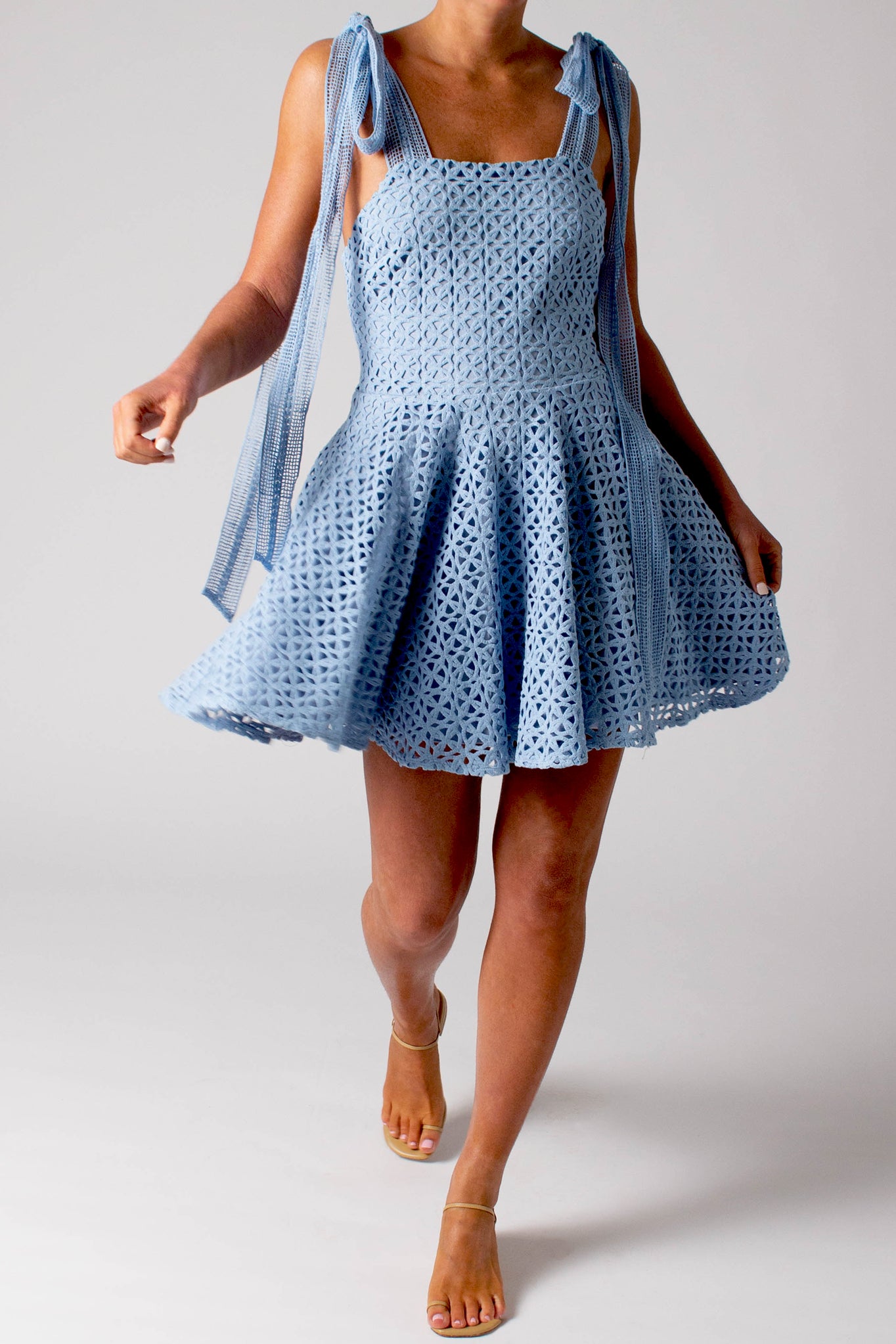 Lily Circle Lace Mini Dress - French Blue Miguelina Lily Circle Lace Mini Dress - French Blue Miguelina