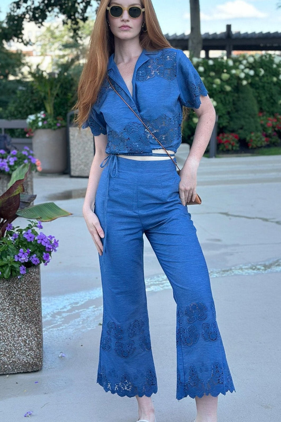Alegra Embroidered Flare Pants in Indigo Denim