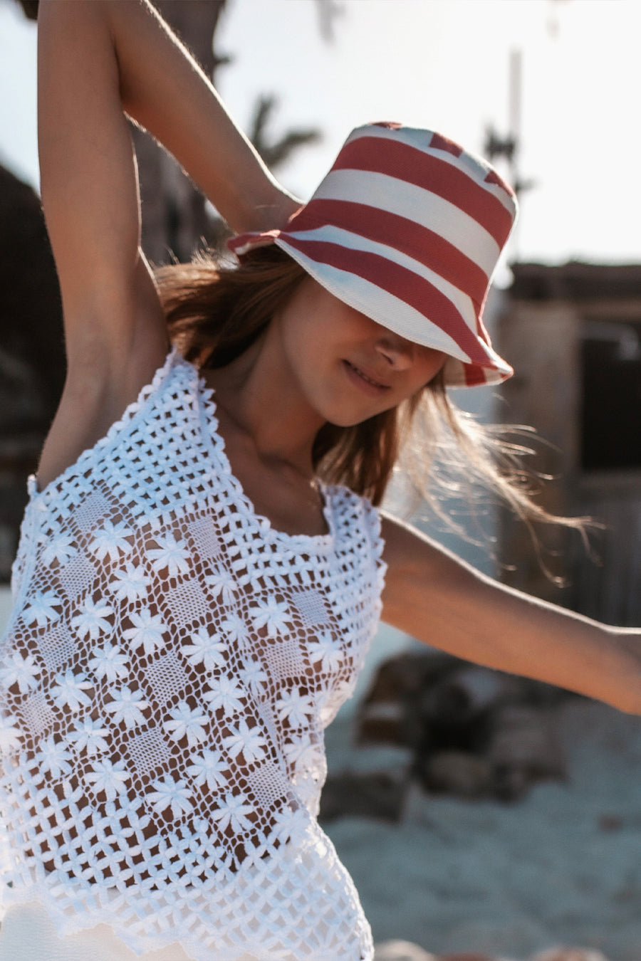 Miguelina x Busatti Bucket Hat - Red Stripe