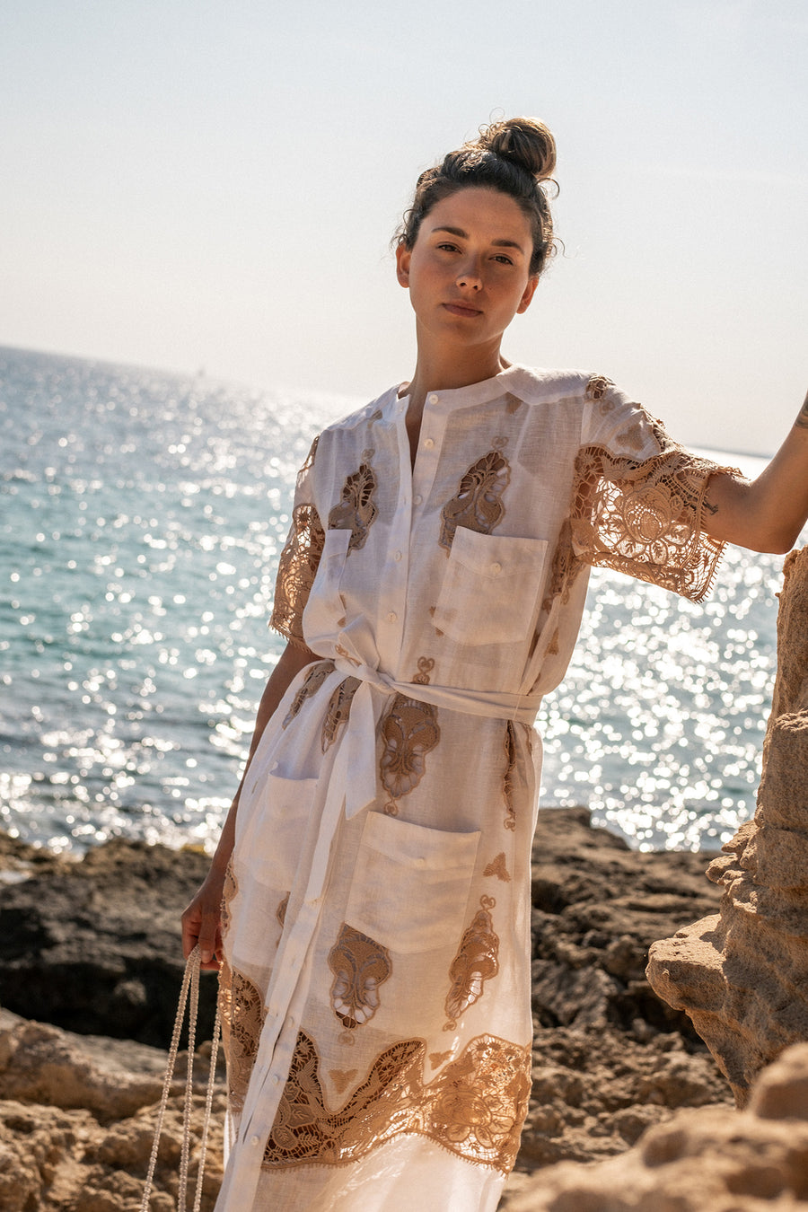 Coraline Broderie Anglaise Trimmed Linen Dress
