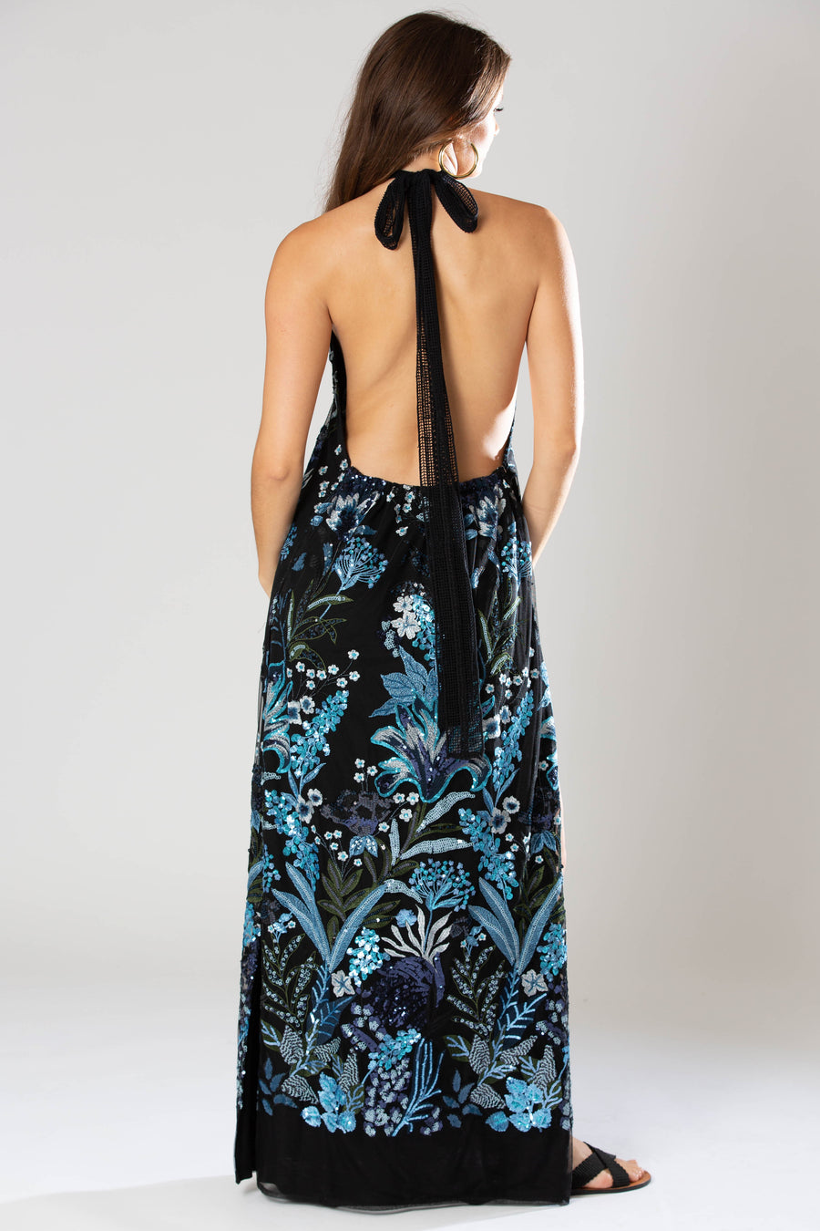 Stella Sequin Halter Open-Back Dress