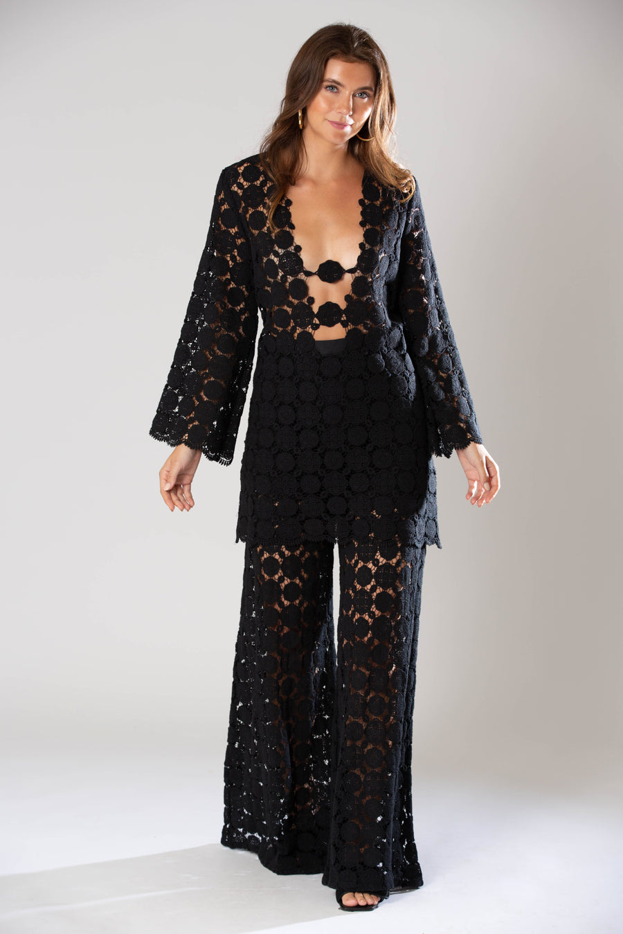 Yesenia Doily Lace Coverup Dress - Black
