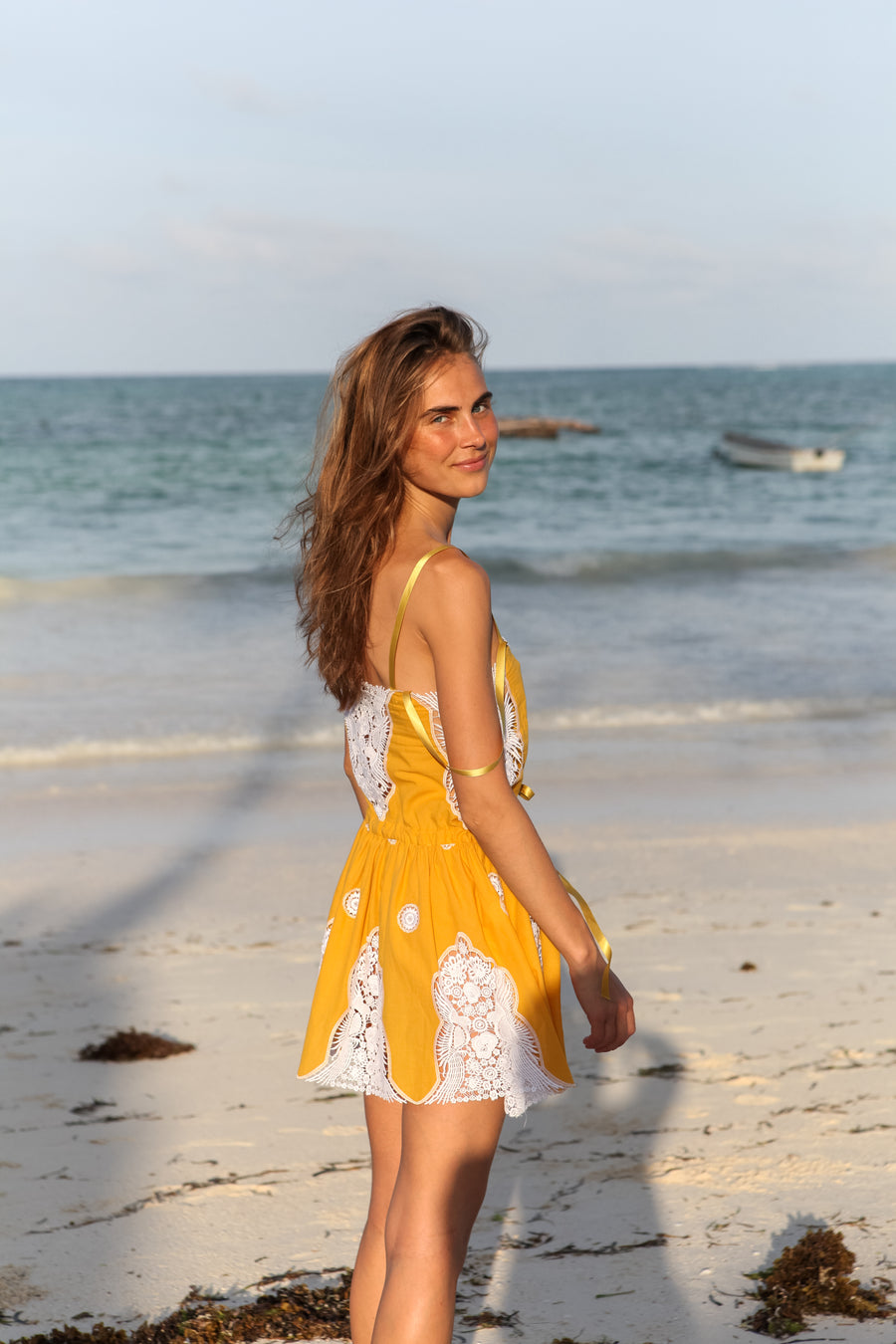 Brielle Falcon Embroidery Mini Dress - Passionfruit