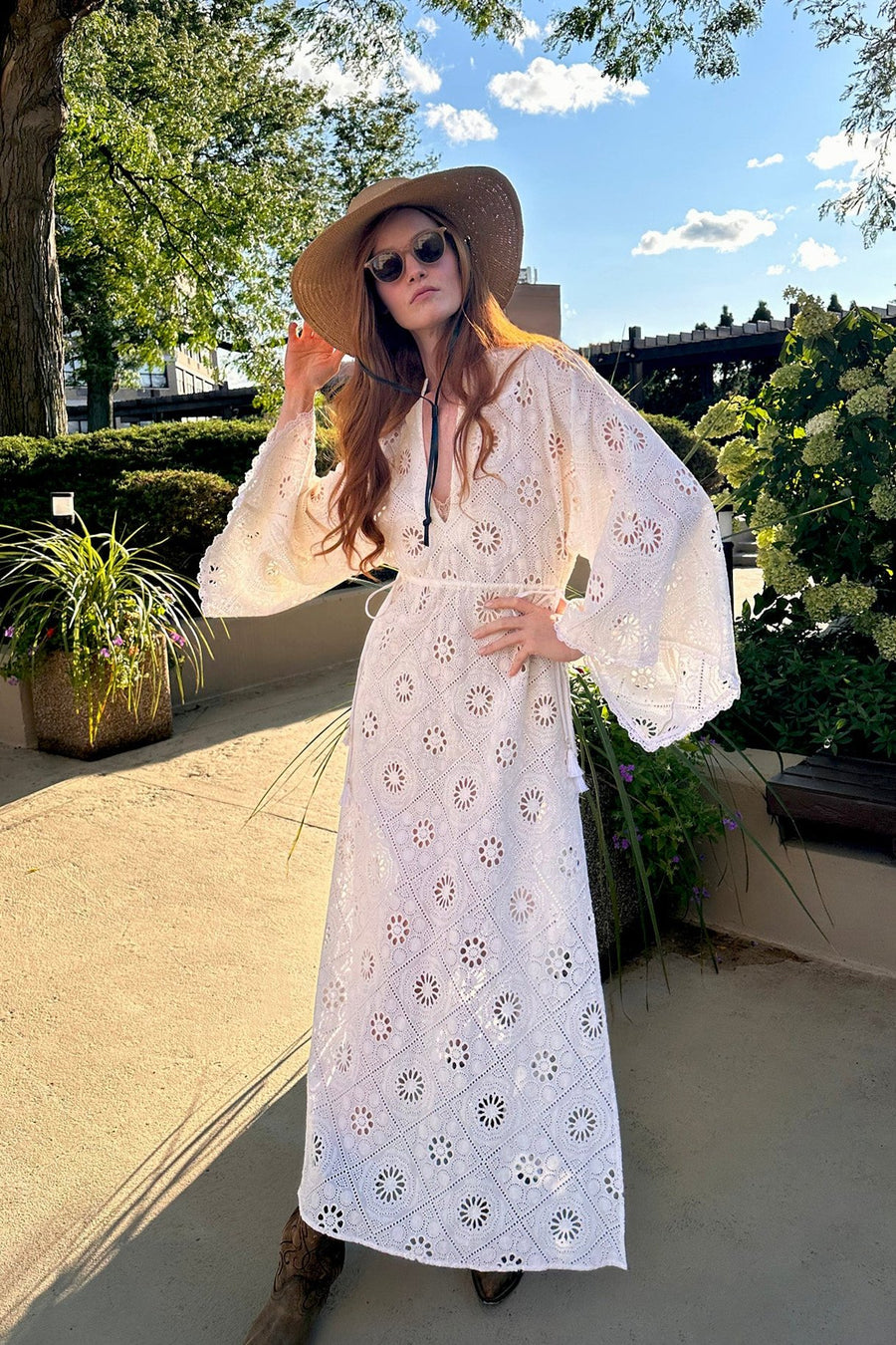Ieva Diamond Eyelet Embroidered Caftan