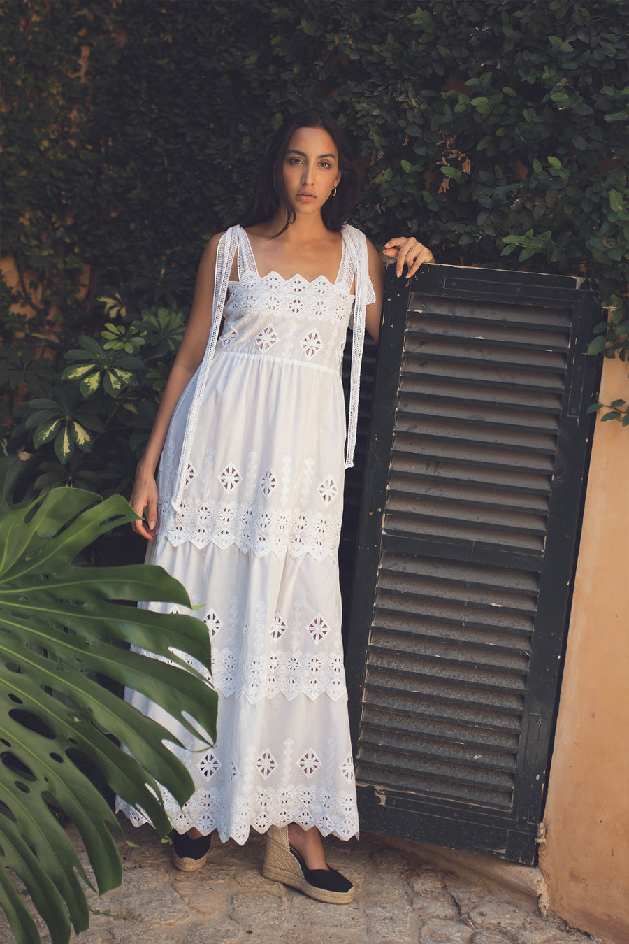 Juniper Rhombus Cotton Embroidery Dress- Pure White