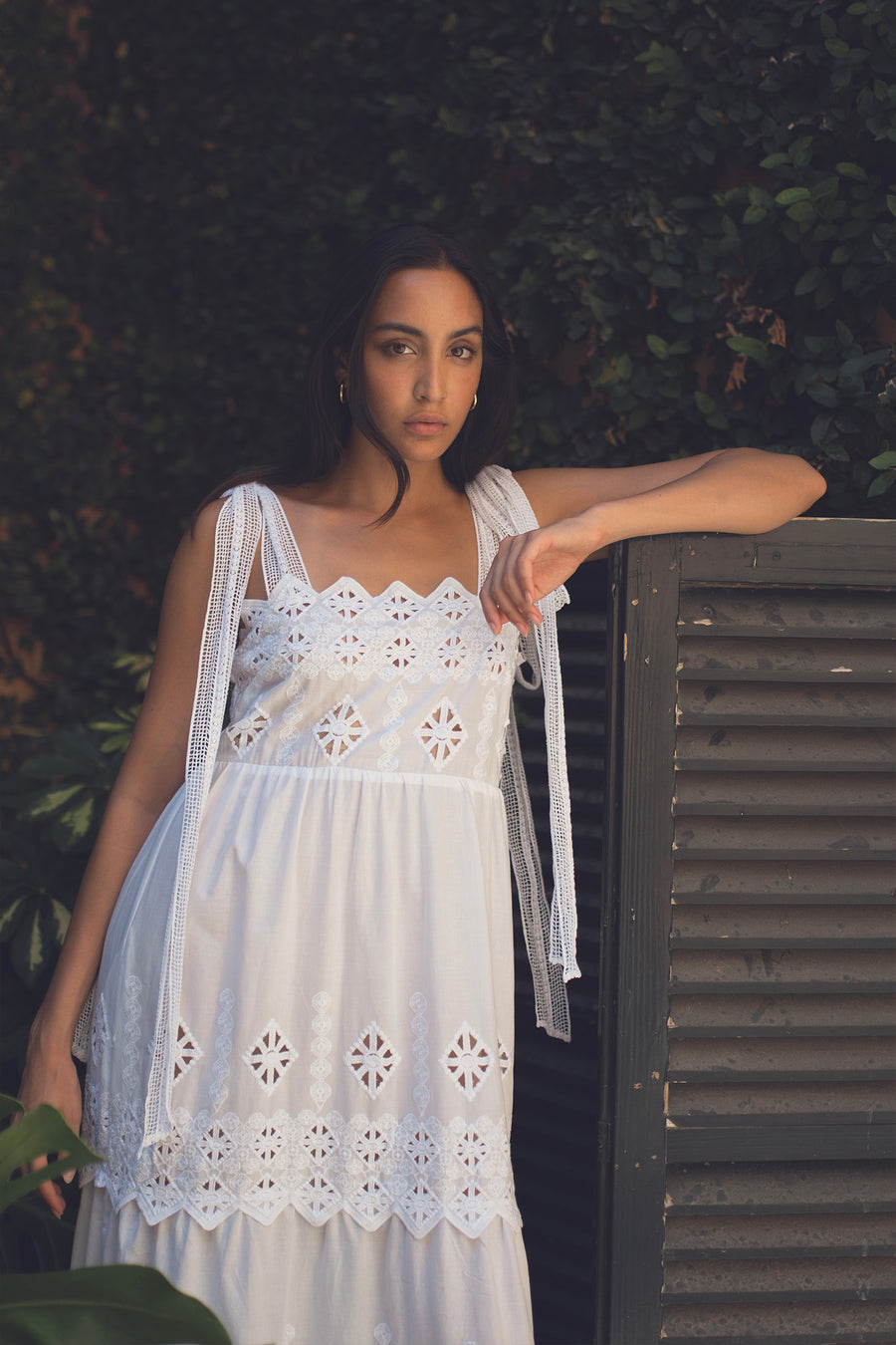 Juniper Rhombus Cotton Embroidery Dress- Pure White