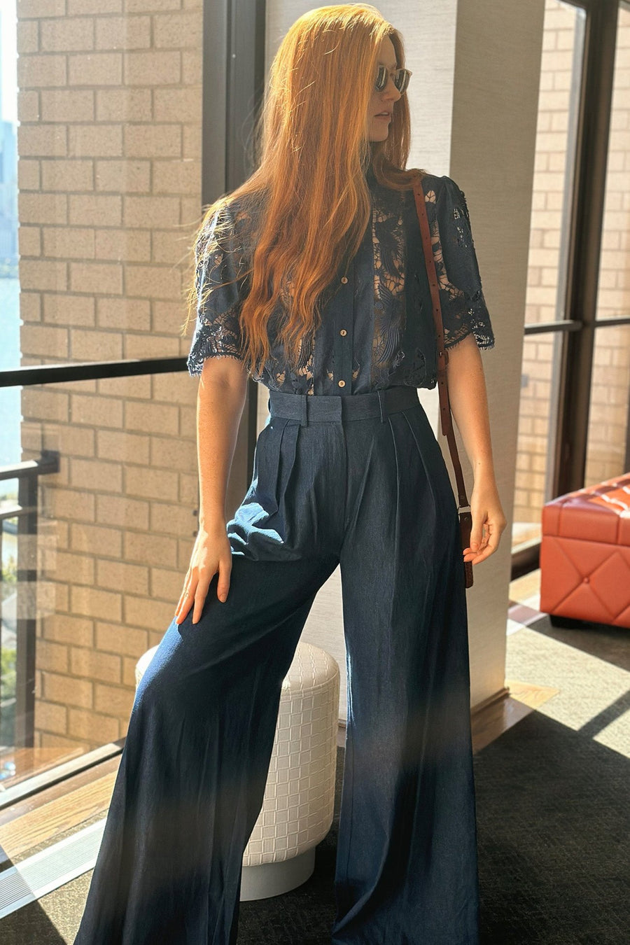 River High-waisted Trousers in Marine Blue