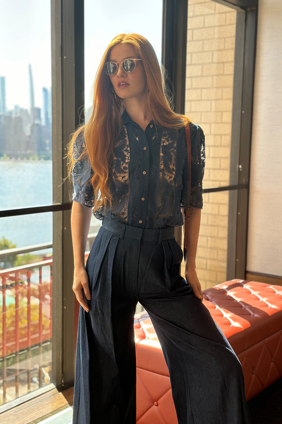 River High-waisted Trousers in Marine Blue