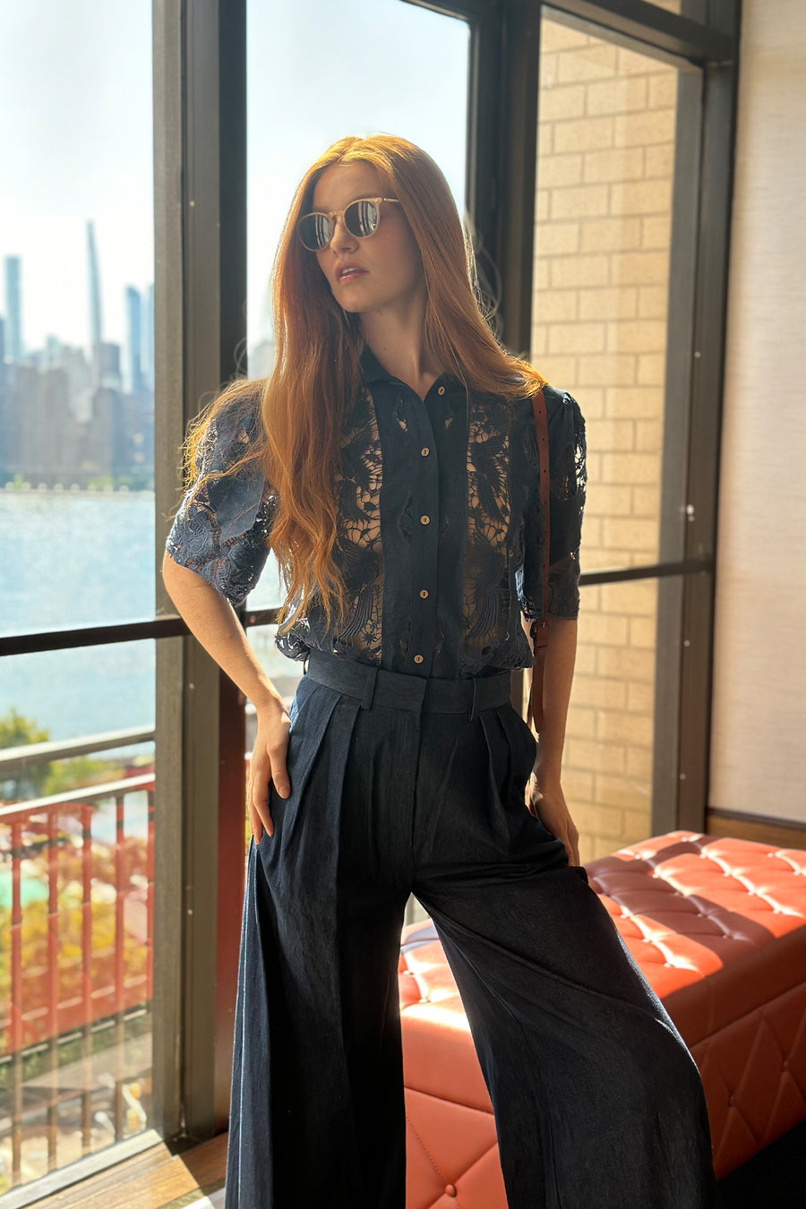 River High-waisted Trousers in Marine Blue