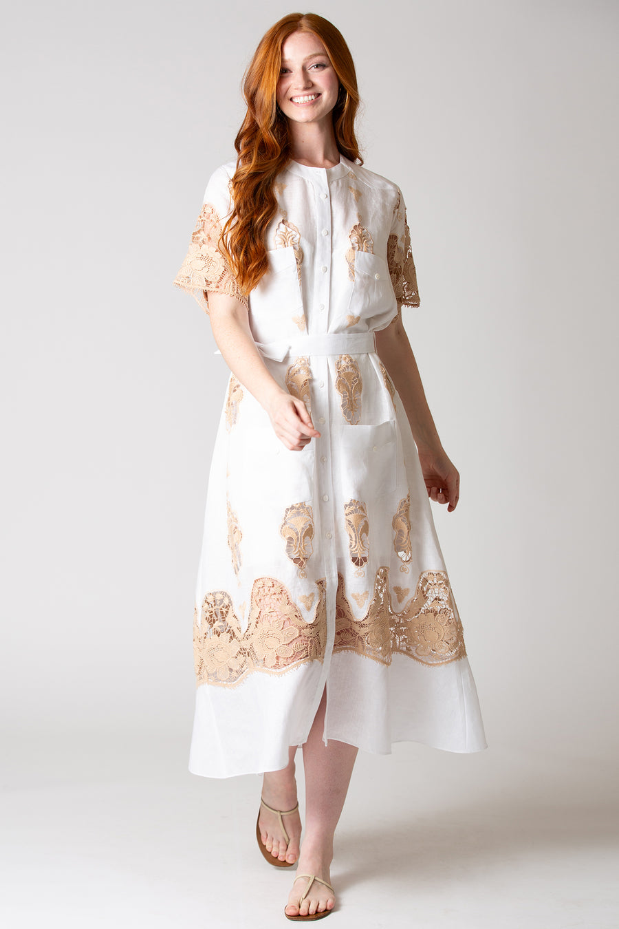 Coraline Broderie Anglaise Trimmed Linen Dress