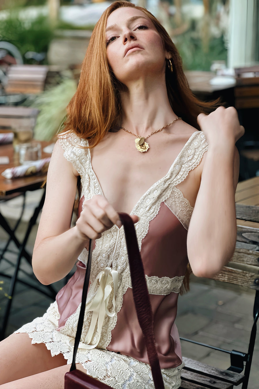 Stephanie Silk and Lace Cami - Fig
