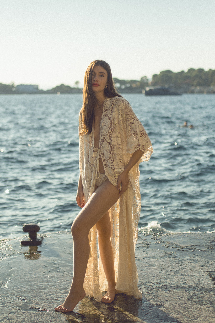 Valentina Tie-Front Tropical Lace Caftan