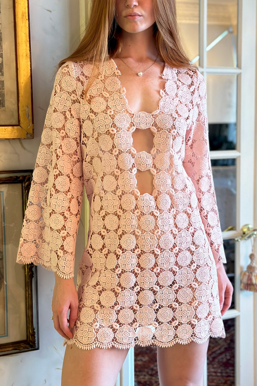 Yesenia Doily Lace Coverup Dress - English Rose