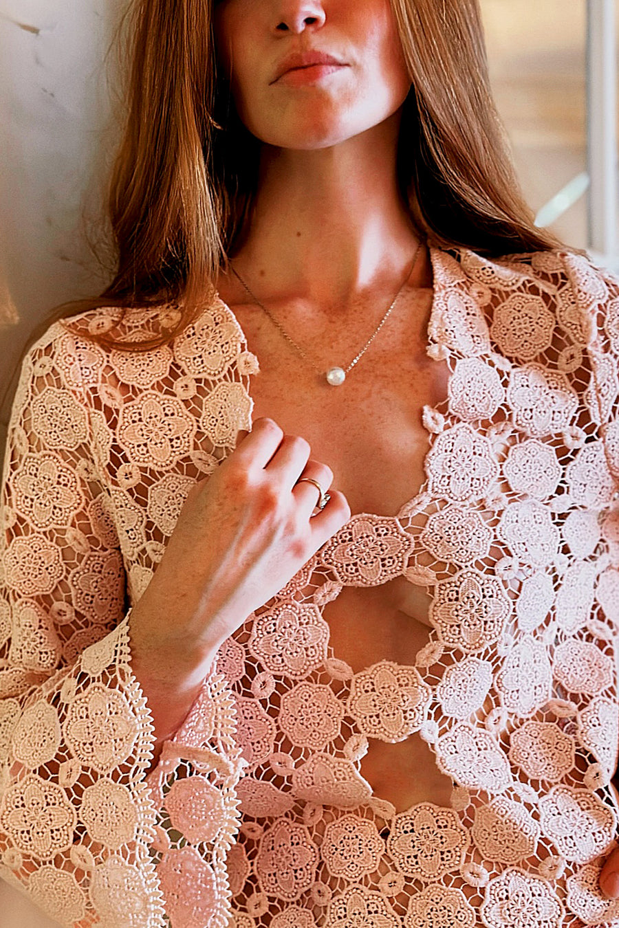 Yesenia Doily Lace Coverup Dress - English Rose
