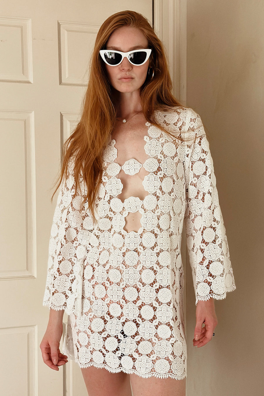 Yesenia Doily Lace Coverup Dress - Pure White