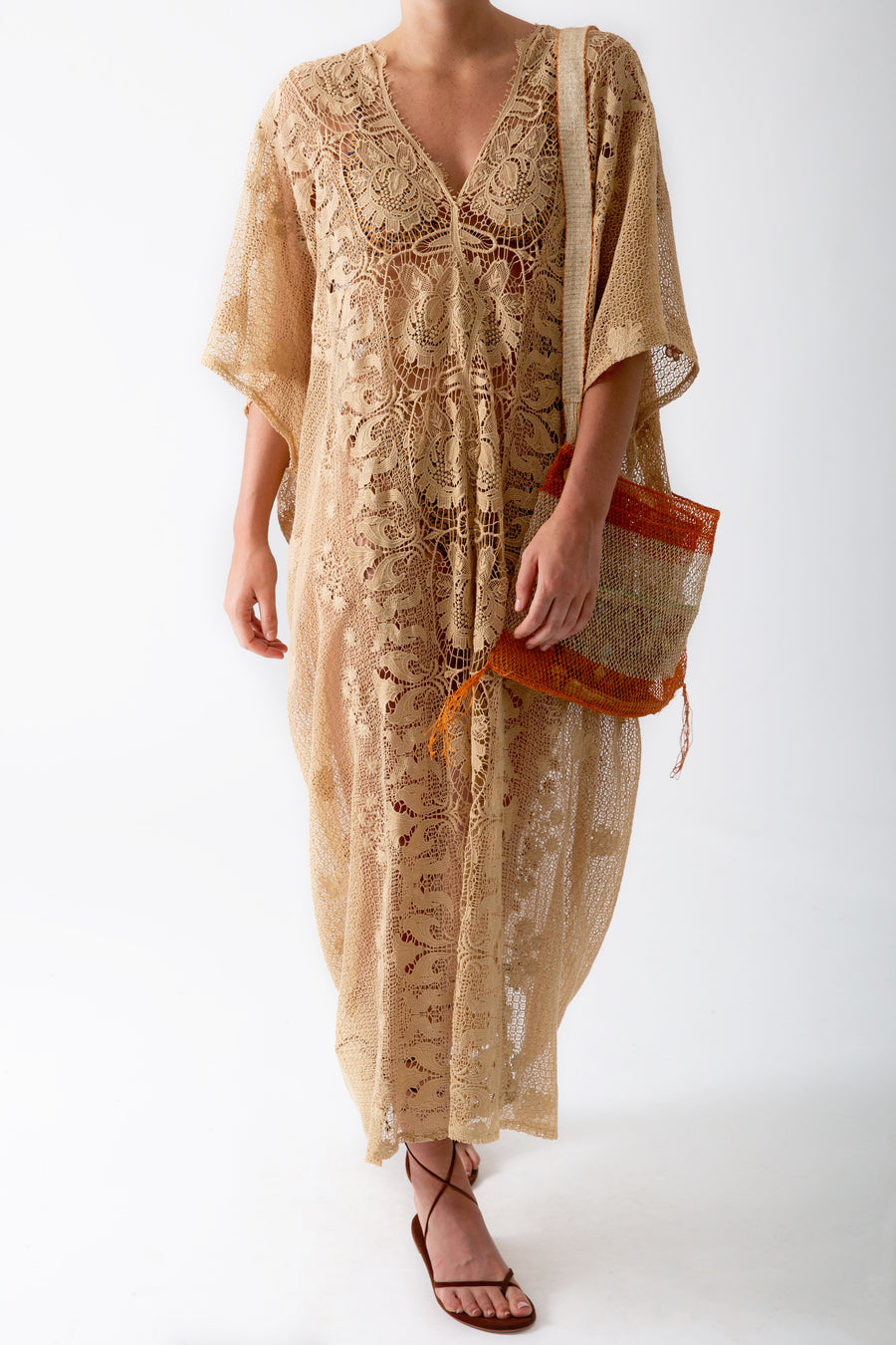 Rachel Granadilla Scallop Lace Caftan in Camel