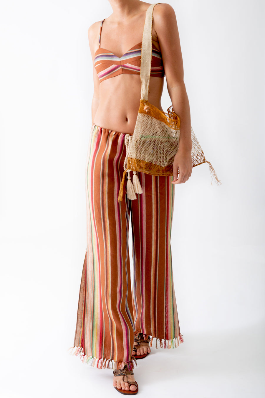 Fifi Rust Stripes Wide-Leg Pants