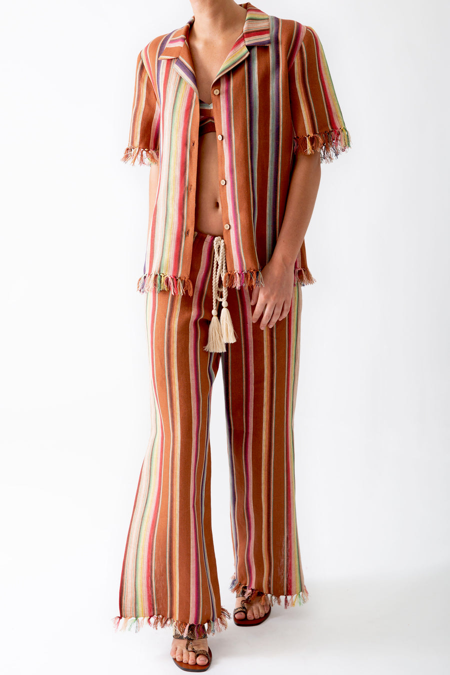 Fifi Rust Stripes Wide-Leg Pants