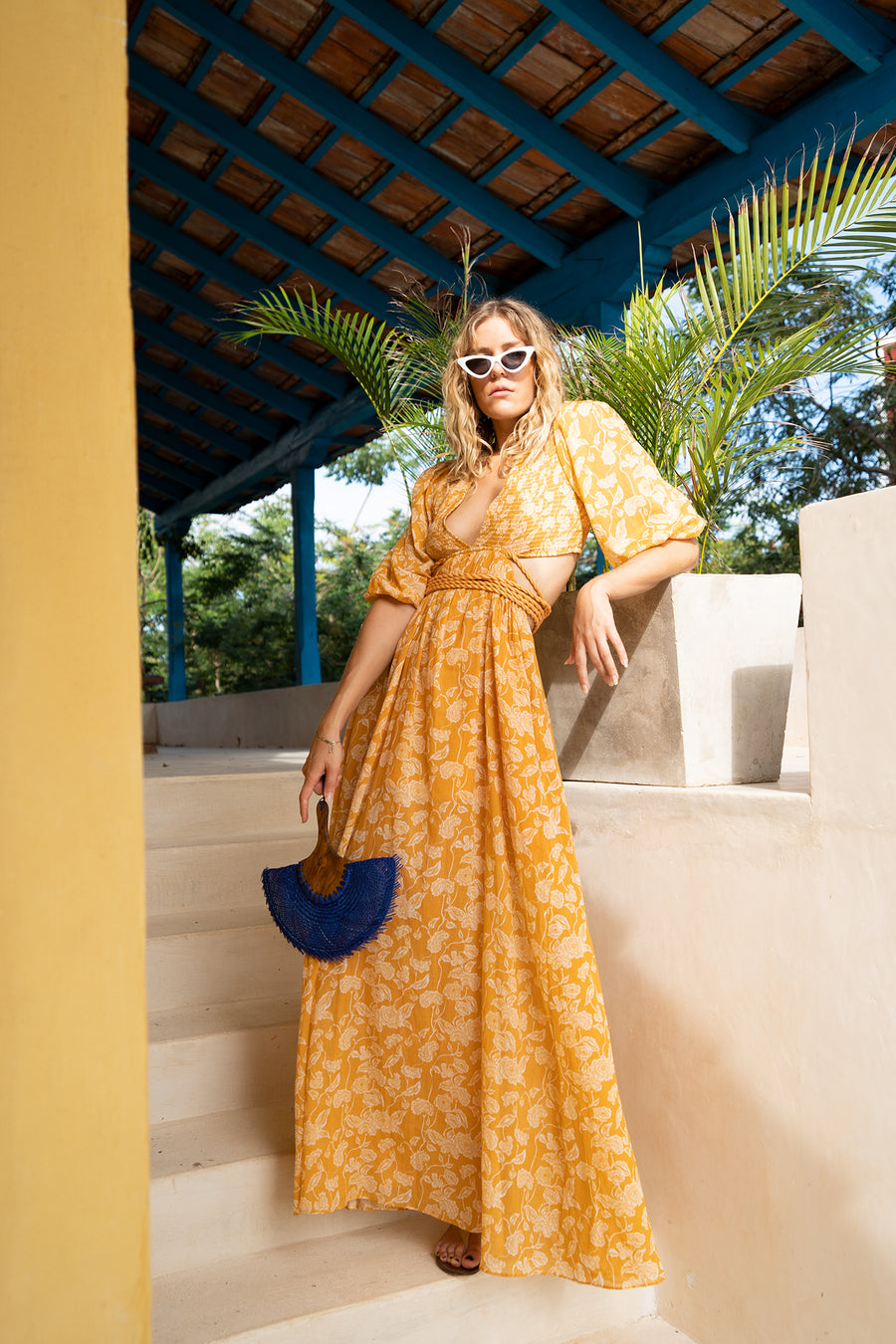 Farrah Printed Gauze Dress - Honey