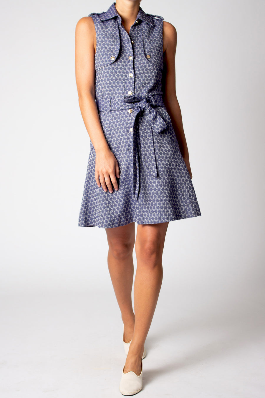 Gillian Monogram Cotton Dress - Navy
