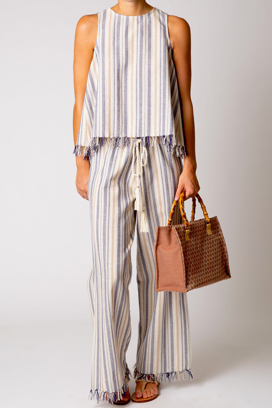 Micha Striped Fringe Top