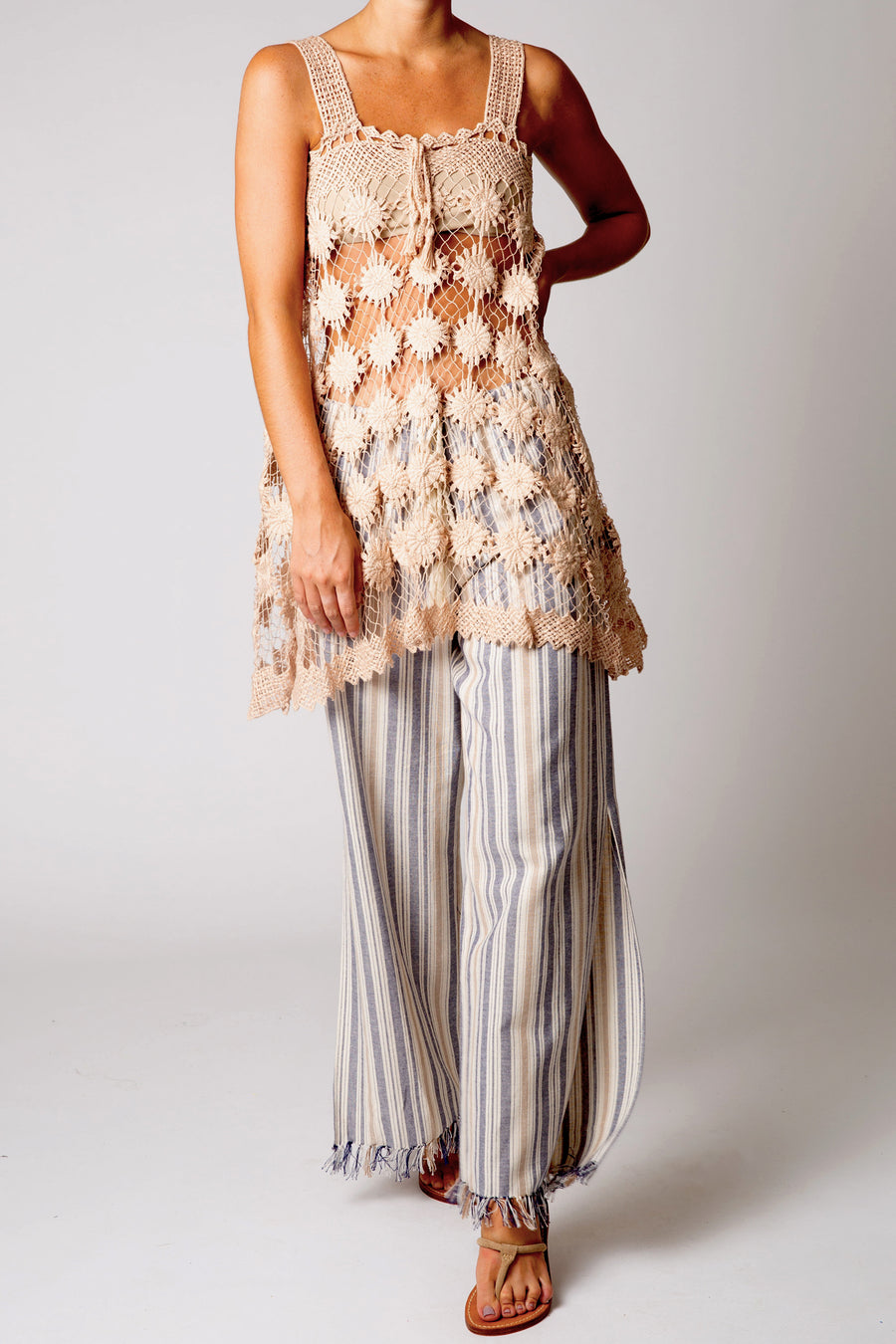 Vana Filet Lace Mini Dress - Khaki Sand