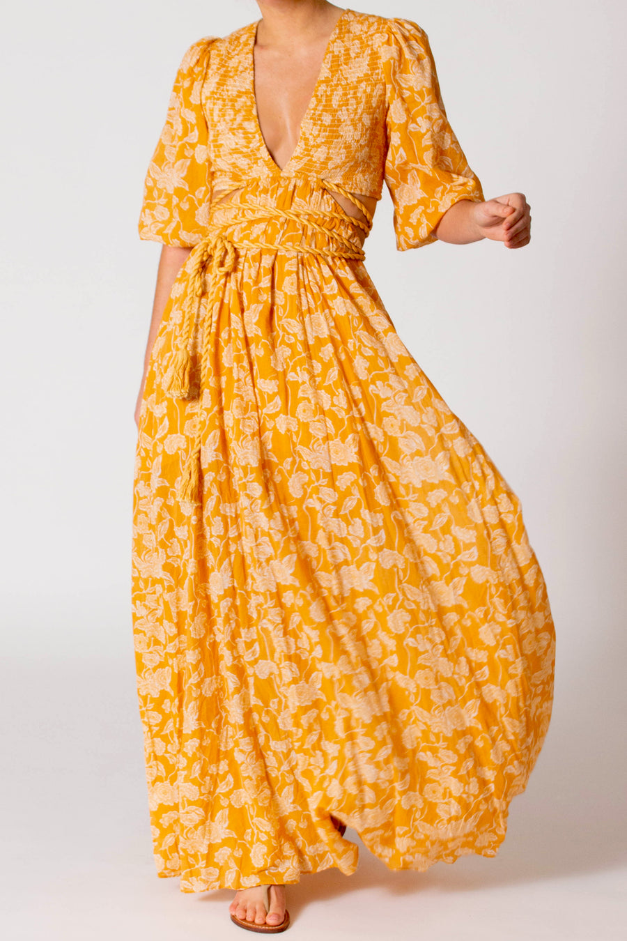 Farrah Printed Gauze Dress - Honey