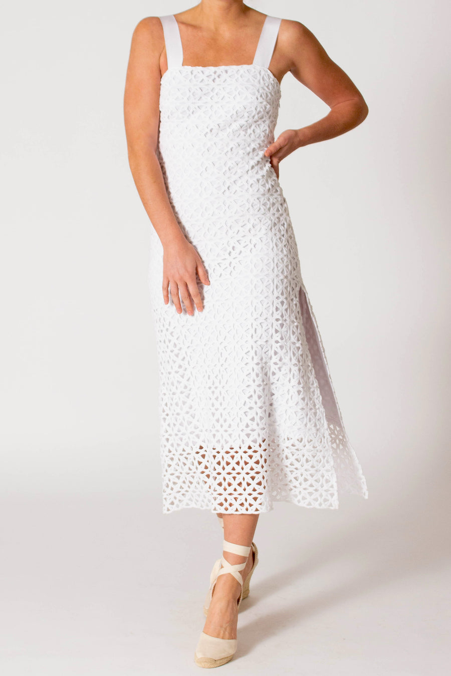 Blake Circle Lace Midi Dress Pure White Miguelina