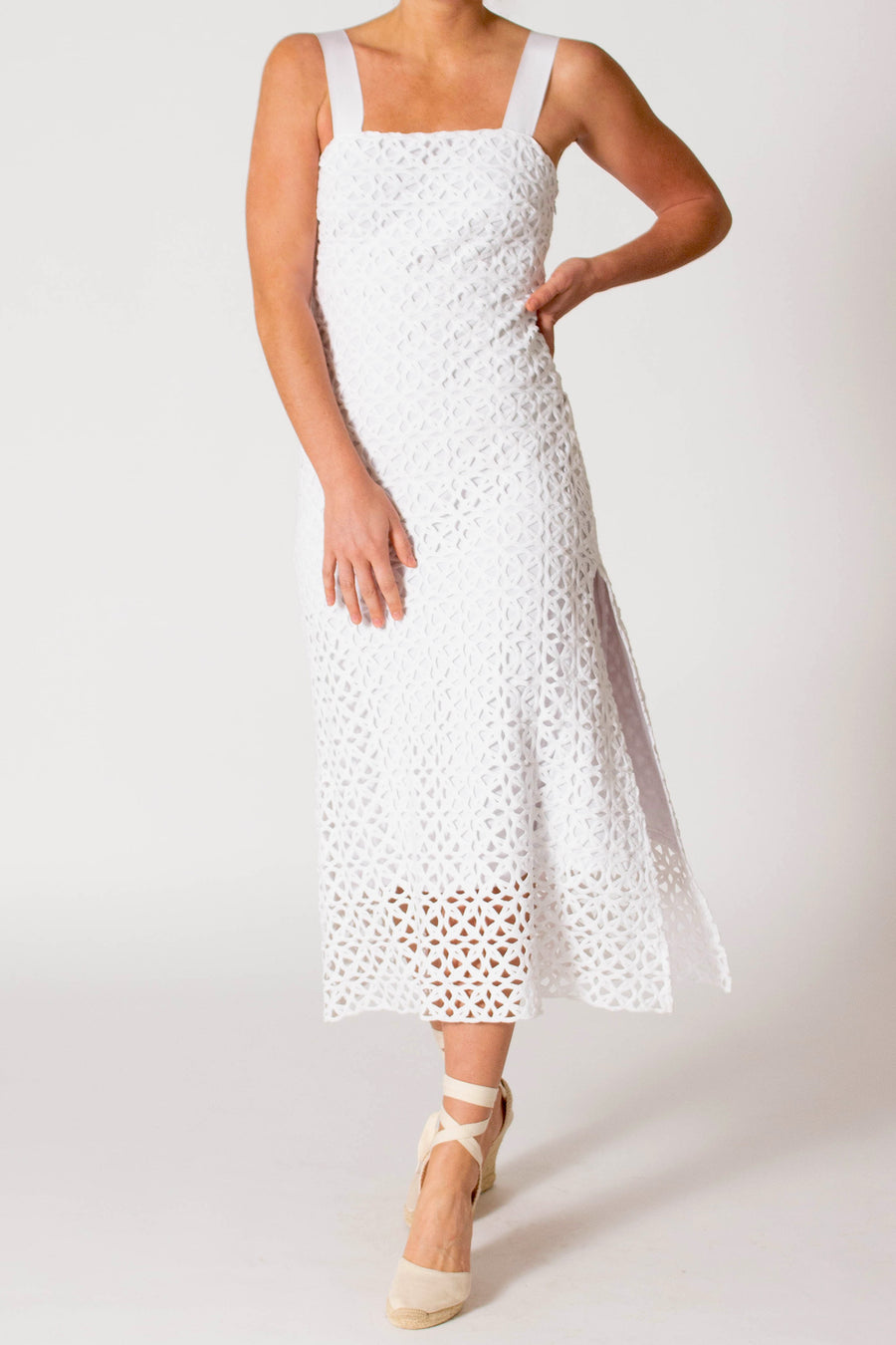Blake Circle Lace Midi Dress - Pure White