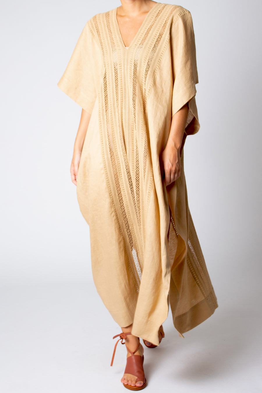 Brea Caftan in Washed Linen - Paper Bag