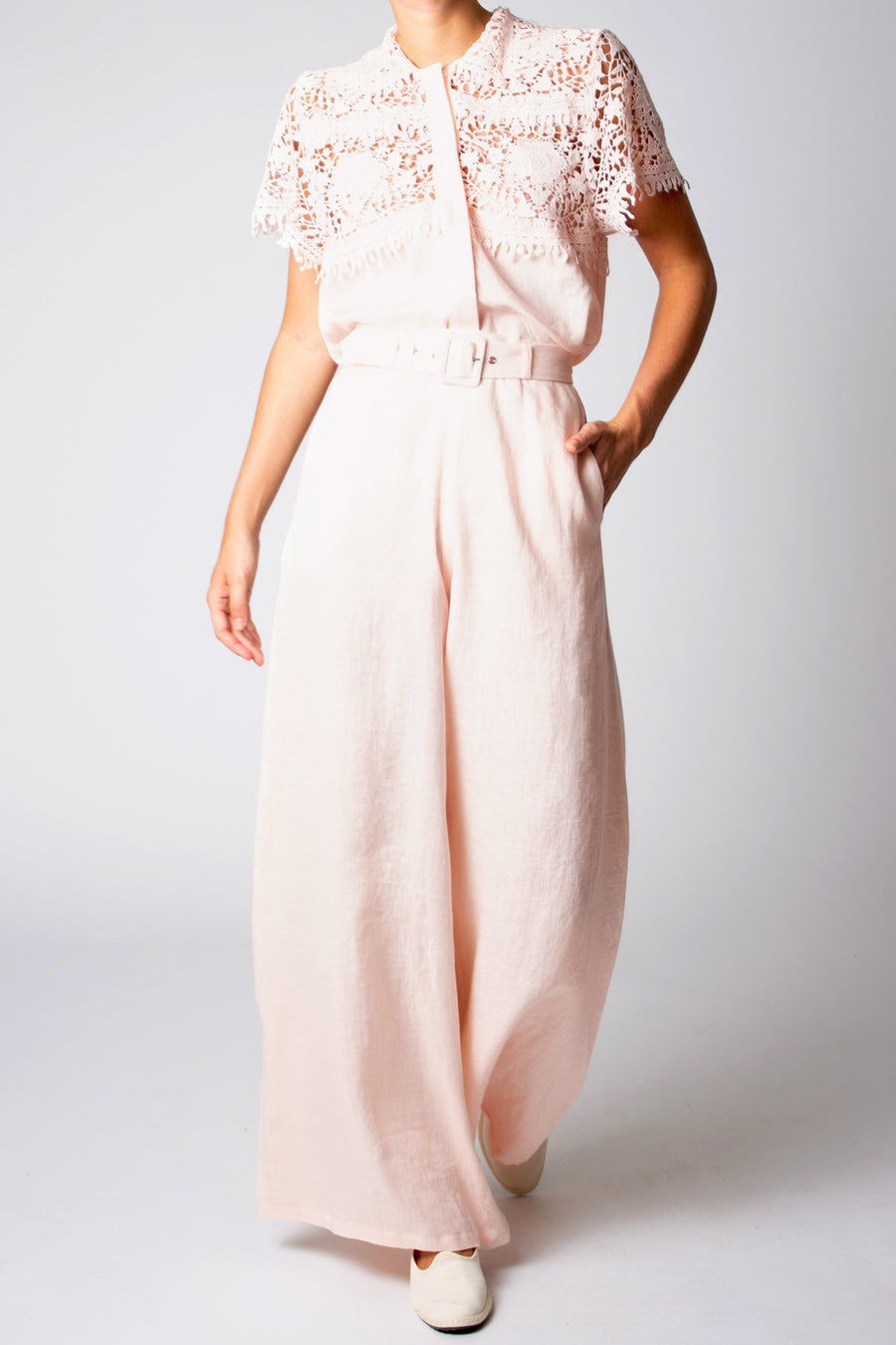 Pauline Lace Top in Tea Rose Linen