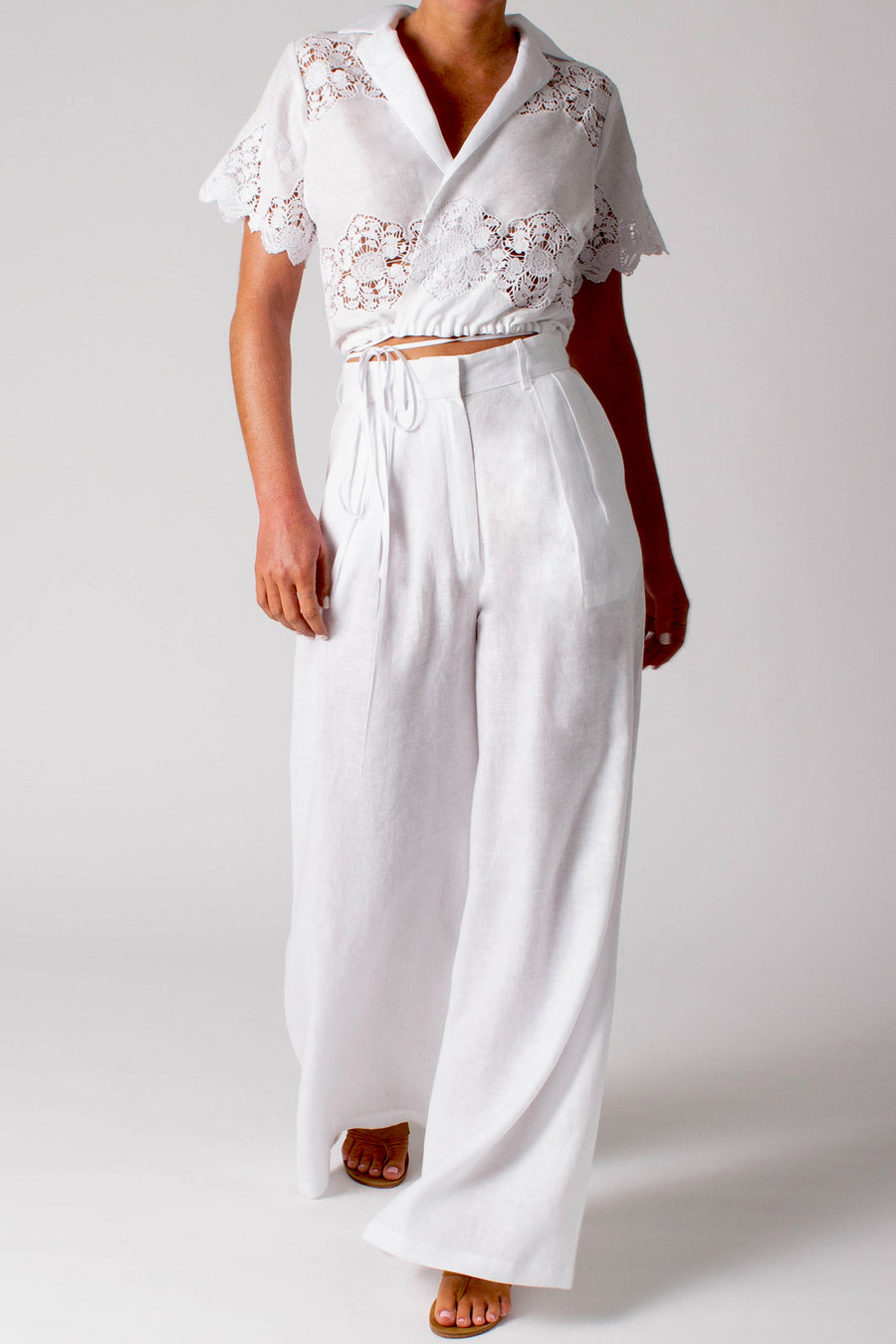 Brooklyn Cloisters Embroidery Linen Wrap Top - Pure White