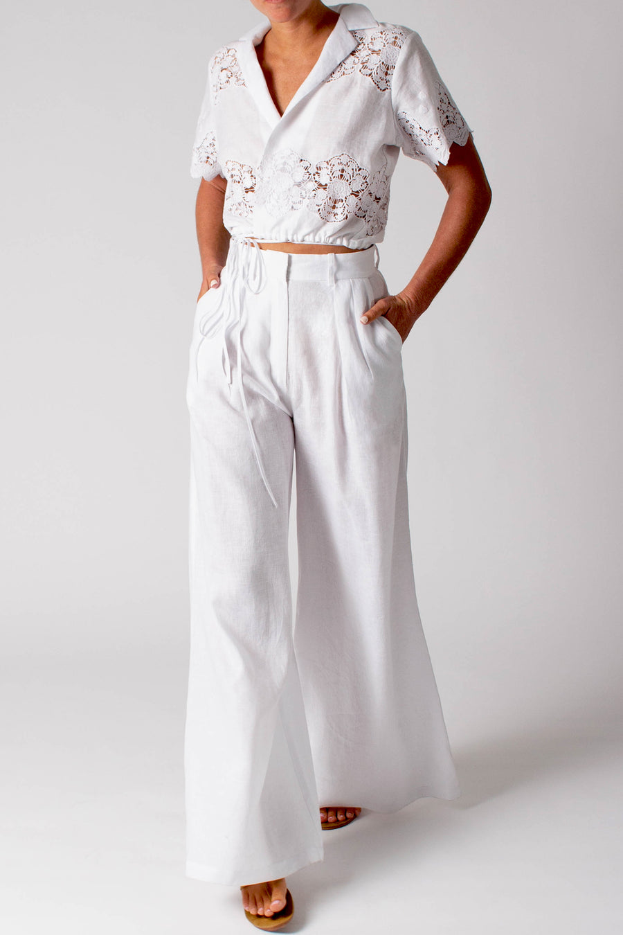 River Pleated Linen Pants - Pure White
