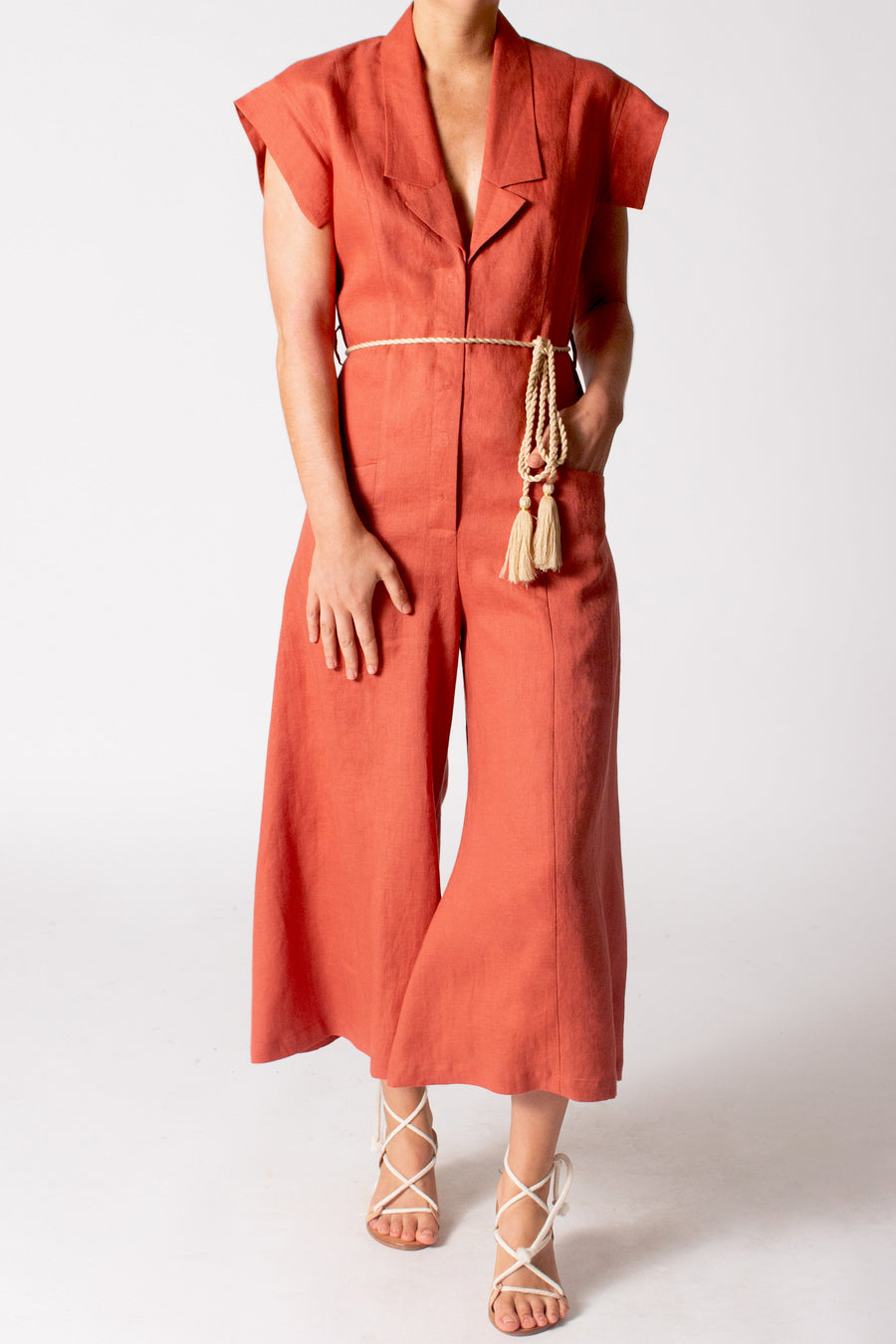 Marston Cropped Linen Jumpsuit