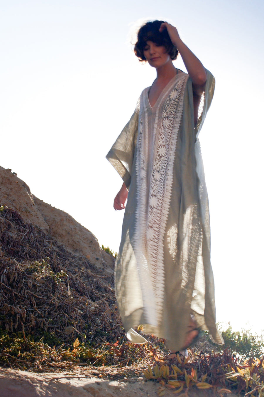 Brea Caftan with New Flower Lace in Sage