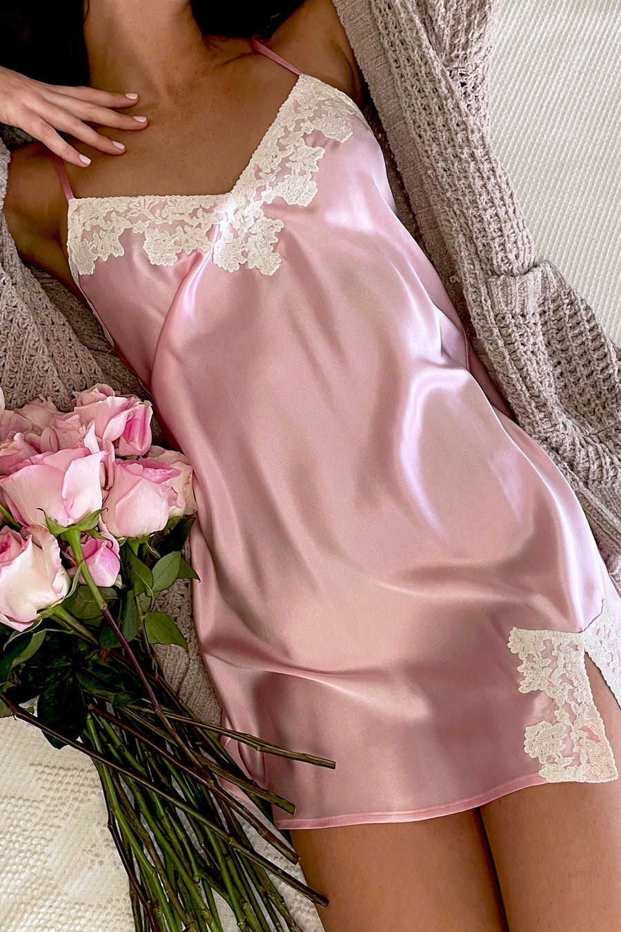 Claire Short Silk Nightgown - Bubblegum Pink