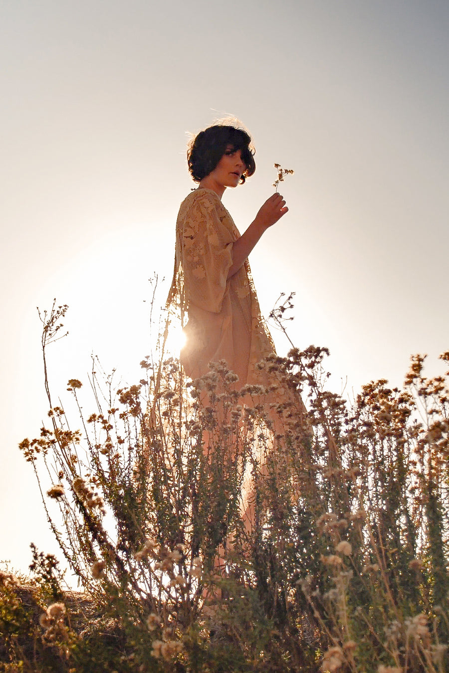 Rachel Granadilla Scallop Lace Caftan in Camel